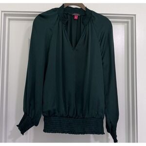 Vince Camuto Women Green Smock Detail‎ Satin Top Size S